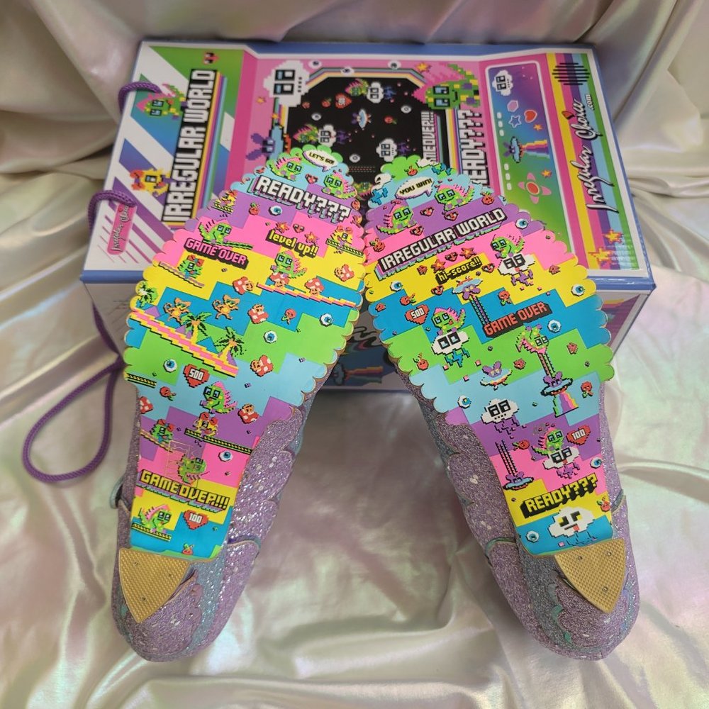 Irregular Choice 42 Shortie Bread Blue Purple Glitter Mary Jane Heels Wedding 10 - Picture 12 of 16